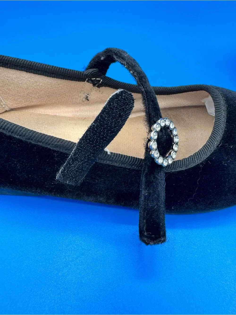 Childrenchic Black Velvet Mary Jane Flats with Gem Accent